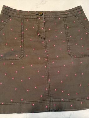 Boden A-Line Green Khaki Skirt with Pink Polka Dots Preppy Size 6